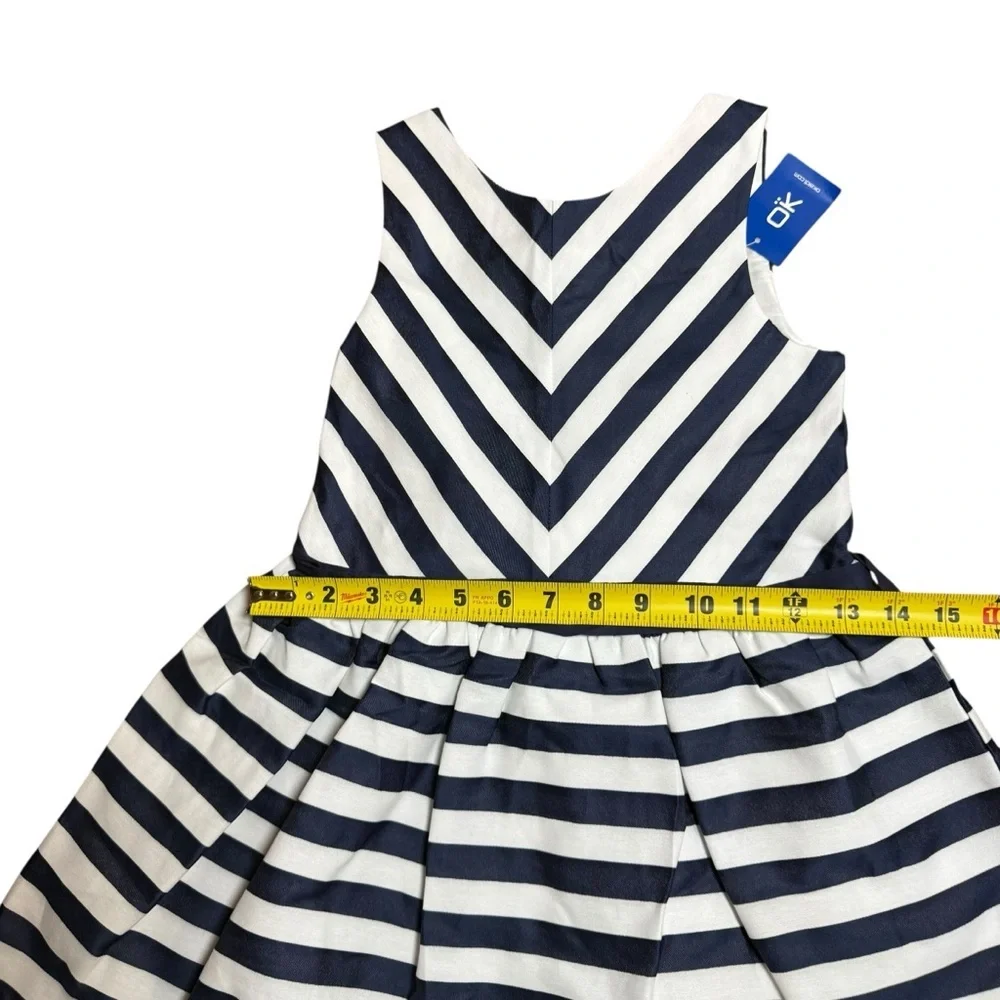 NWT Okaidi Girls Navy White Striped Fit & Flare Sleeveless Dress Size 8Y